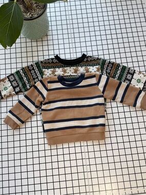 Striped Brown & Navy Kids Sweater (Set of 2)